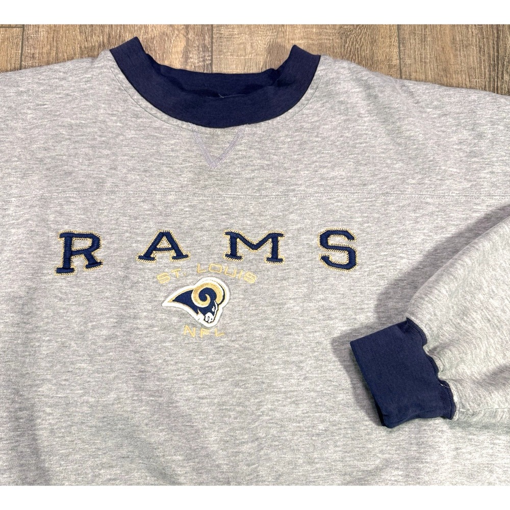 Vtg 90s St Louis LA Rams XL Crewneck Sweatshirt NFL Logo USA Champions Embroided